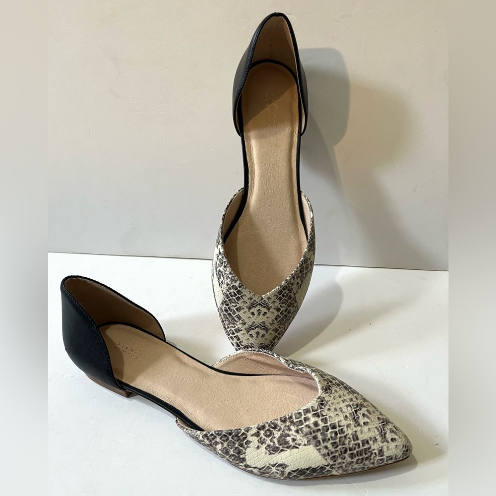 Barneys New York Black and Snake Print Flats